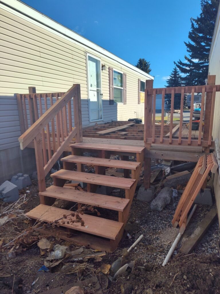 A deck being refurnished in repaired by a construction company in Montana